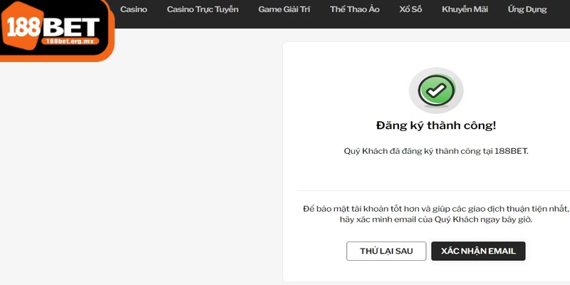 Đăng ký 188BET là một quy trình vô cùng nhanh chóng, chỉ mất khoảng 5 phút