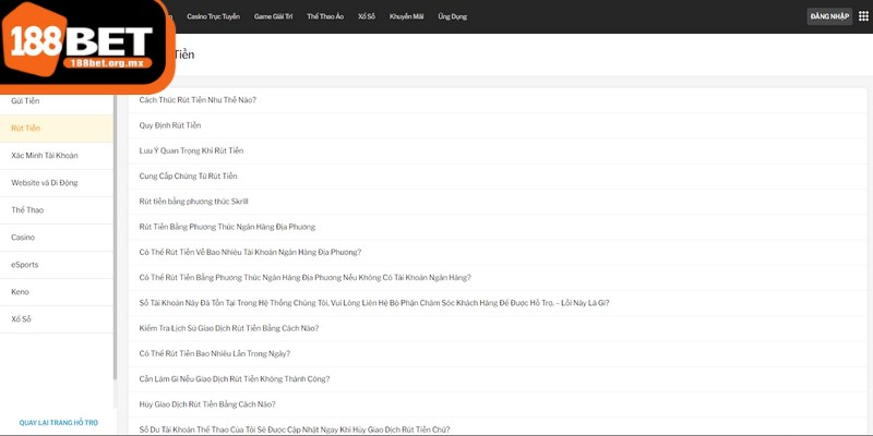 Quy trình rút tiền 188BET không chỉ nhanh chóng và thuận tiện